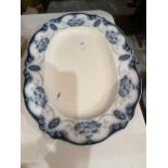 A LARGE BLUE ALBION POTTERY OVAL PLATTER WITH A BLUE GARLAND PATTERN