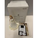 A BOXED ROYAL DOULTON GEMSTONES FIGURINE WITH A GENUINE SWAROVSKI CRYSTAL - JUNE - PEARL