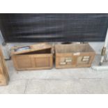 TWO WOODEN STORAGE CHESTS ONE WITH A LID