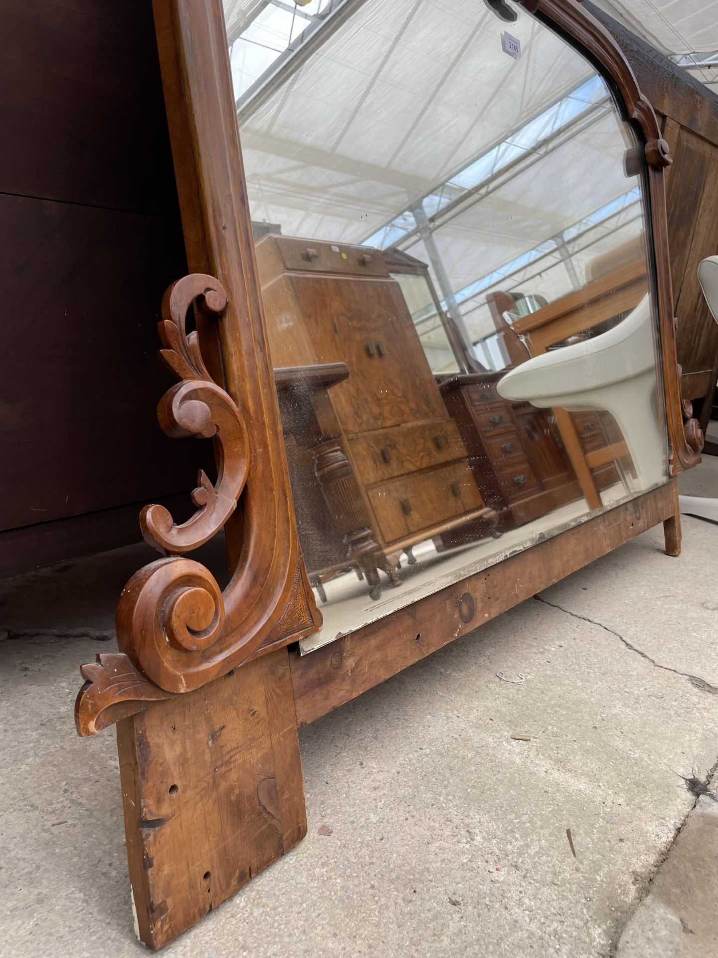 A VICTORIAN WALNUT OVERMANTEL/CHIFFONIER MIRROR, 51" WIDE, WITH FOLIATE CARVING - Image 3 of 3