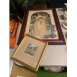 TWO FRAMED PICTURES ONE TAPESTRY OF A LADY , ONE LIMITED EDITION OF A STEPHEN THOMAS PRINT