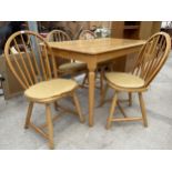 A MODERN WOOD BLOCK EFFECT DINING TABLE, 54 X 32" AND FOUR CHAIRS