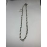 A SILVER LINK NECKLACE WITH A HEART FASTEN 16 INCHES LONG
