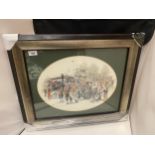 A FRAMED PICTURE OF A RURAL TRACTION ENGINE FAIR SIGNED GELDART LIMITED EDITION 272/300