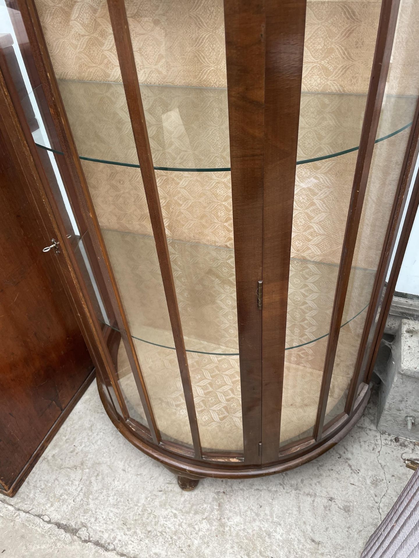 A SHINY WALNUT BOWFRONTED CHINA CABINET ON CABRIIOLE LEGS, 30" WIDE - Image 3 of 3