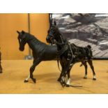 TWO BESWICK HORSES TO INCLUDE ONE WITH HARNESS AND BLACK BEAUTY (A/F - BOTH FRONT LEGS AND EAR
