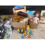 AN ASSORTMENT OF CHILDRENS TOYS AND DOLLS TO INCLUDE BART SIMPSON FIGURES