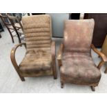 AN ART DECO FIRESIDE CHAIR AND SIMILAR ROCKING CHAIR