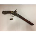 A REPRODUCTION 19TH CENTURY FLINTLOCK PISTOL A/F