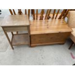 A MODERN PINE BLANKET CHEST AND WALNUT BEDSIDE TABLE