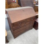 A GEORGIAN MAHOGANY FALL FRONT BUREAU ON BRACKET FEET WITH GRADUATED DRAWERS, 44" WIDE