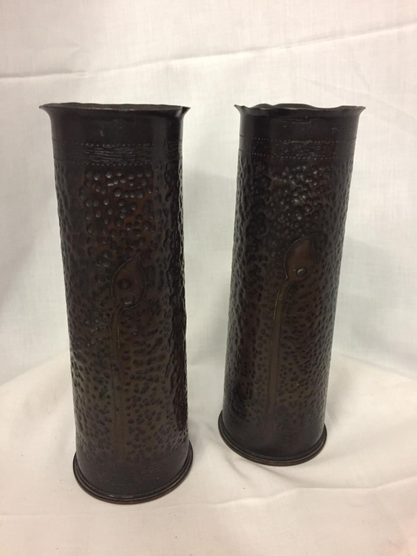 A PAIR OF DECORATIVE TRENCH ART CASES