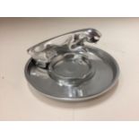 A JAGUAR CAR STYLE MASCOT METAL ASHTRAY