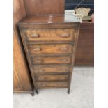 AN OAK CHEST OF SIX DRAWERS, 24" WIDE