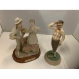 TWO FIGURINES, ONE DEPICTING A GOLFER MAJOR BUMBLE, BY CHRISTOPHER ROBIN FINE BONE CHINA, THE