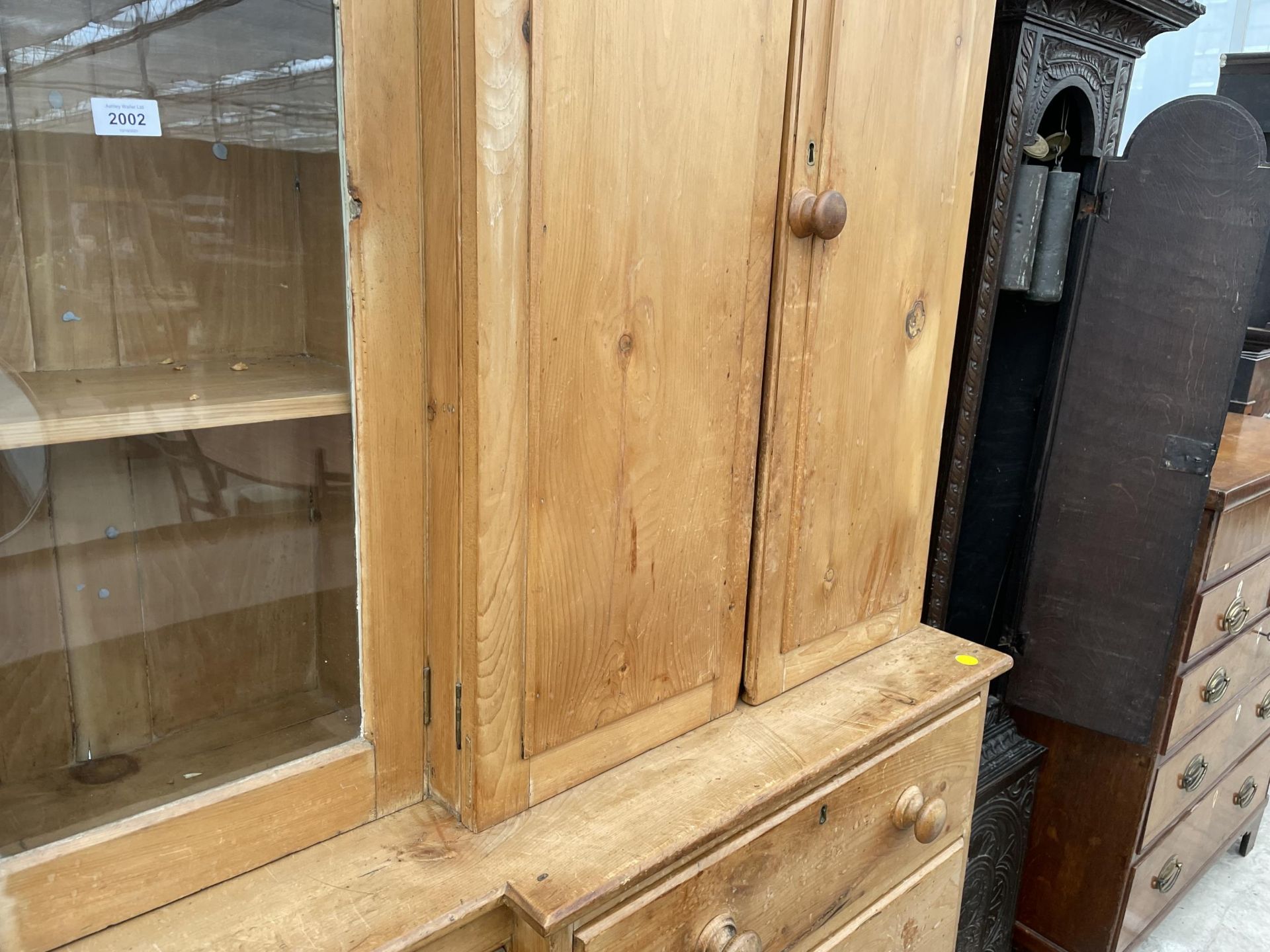 A VICTORIAN PINE INVERTED BREAKFRONT HOUSEKEEPERS CUPBOARD WITH SIX DRAWERS AND CUPBOARD TO THE - Image 4 of 9