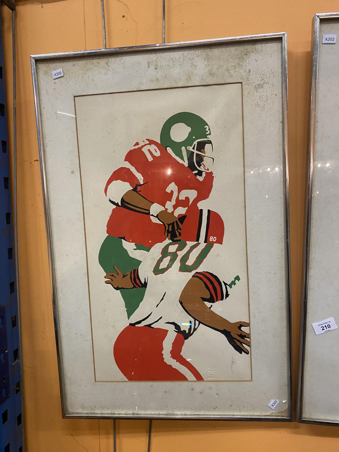 TWO FRAMED SIGNED PRINTS OF AMERICAN FOOTBALL PLAYERS. FOXING TO BOTH - Image 2 of 4