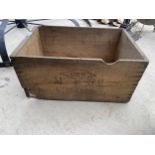 A VINTAGE WOODEN BARTLET PEAR CRATE