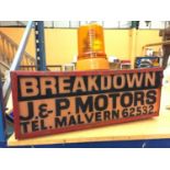 A BREAKDOWN J & P MOTORS MALVERN ILLUMINATED LIGHT BOX SIGN