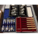 THREE BOXES OF FLATWARE TO INCLUDE KNIVES, FORKS AND TEASPOONS