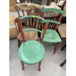 AN ELM VICTORIAN KITCHEN CHAIR, BENTWOOD CHAIR AND A BEDROOM CHAIR