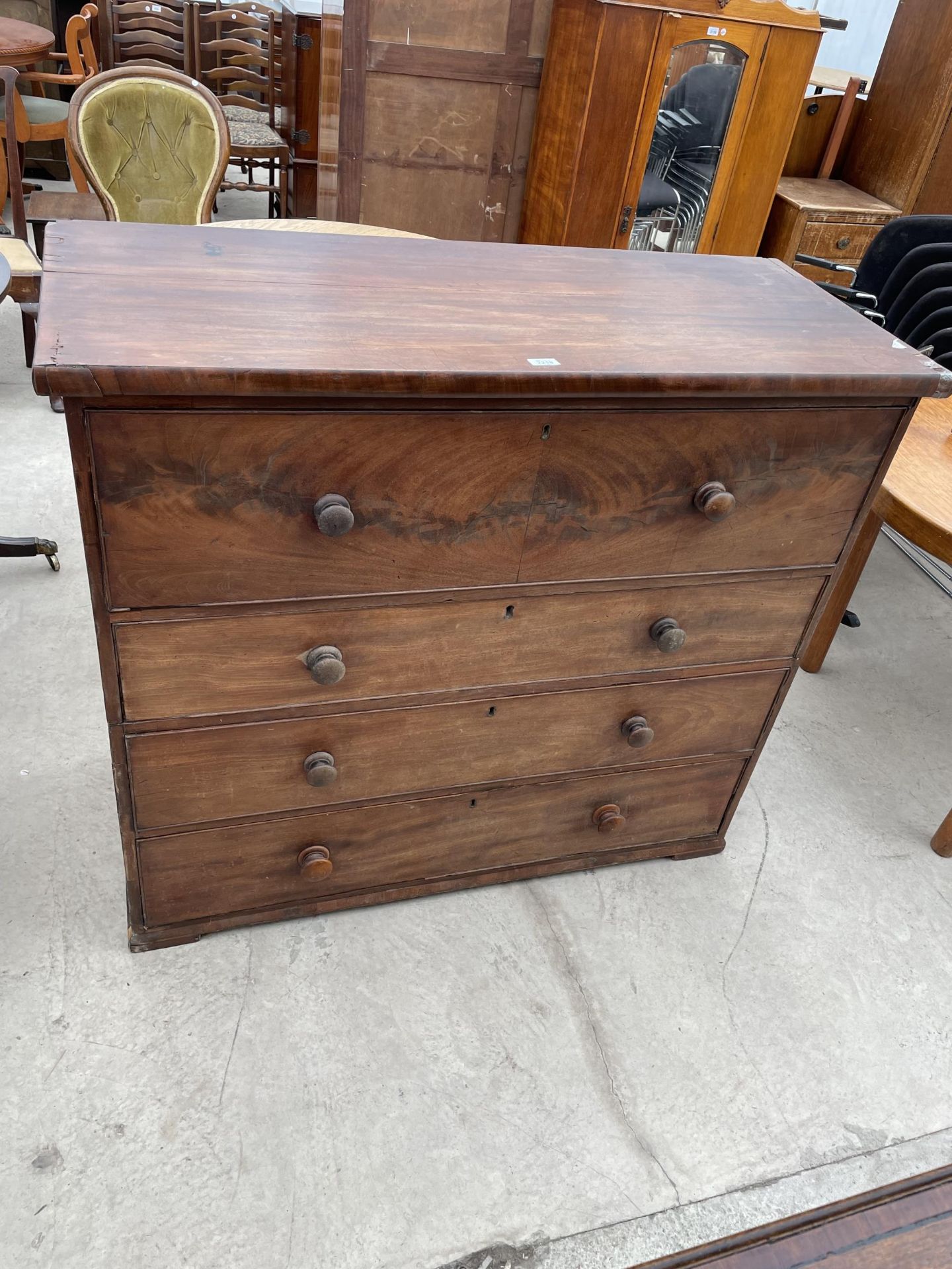 A VICTORIAN MAHOGANY CHEST OF FOUR DRAWERS, 48" WIDE