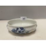 A PRETTY BLUE AND WHITE OVAL SHAPED DISH STAMPED DOULTON BURSLEM