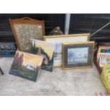 AN ASSORTMENT OF PRINTS AND PICTURES TO INCLUDE A TAPESTRY FIRE SCREEN