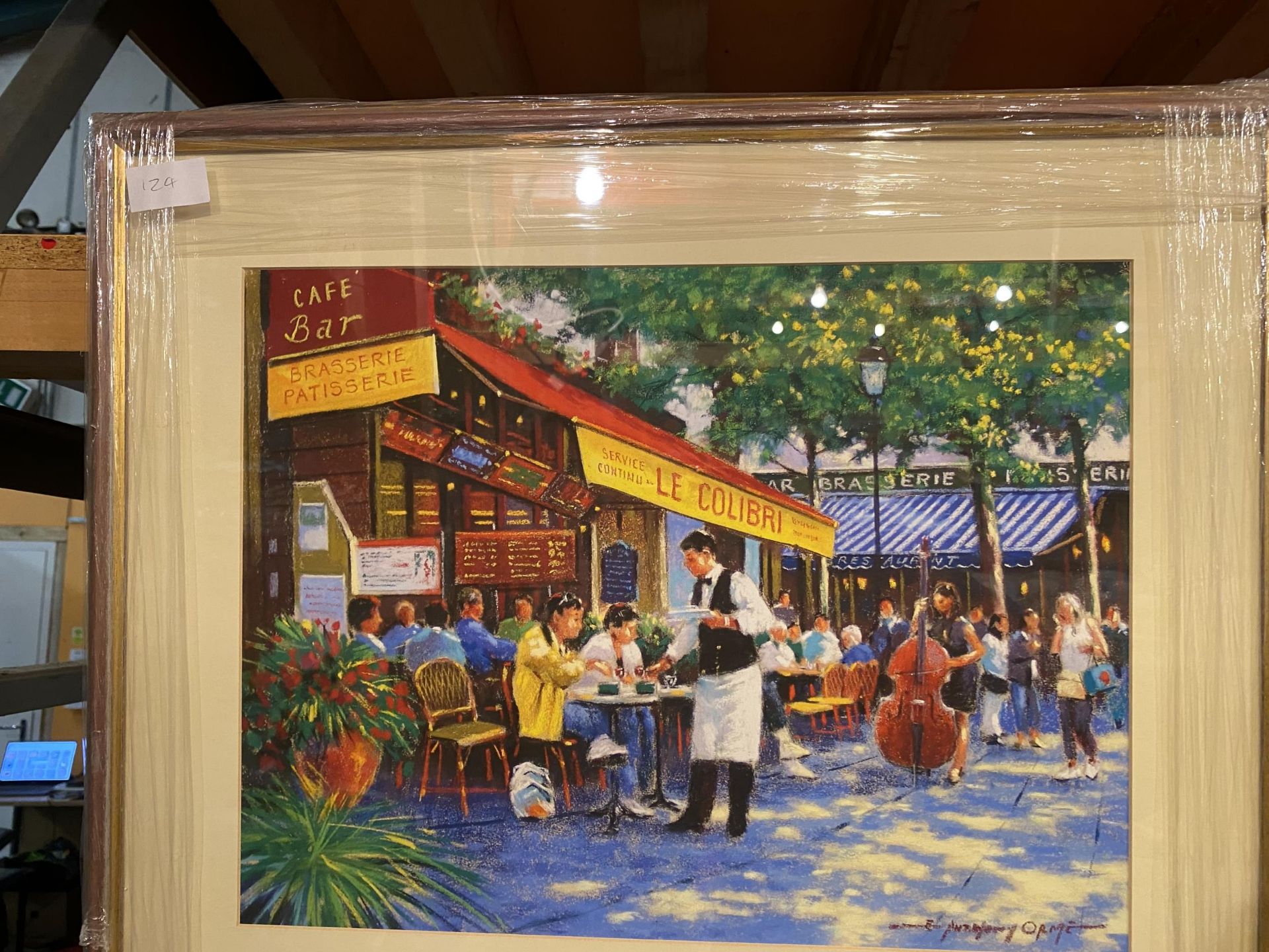 A FRAMED PICTURE OF A FRENCH CAFE SCENE - Image 3 of 3