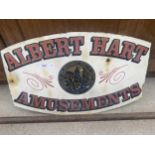 A VINTAGE ENAMEL 'ALBERT HART AMUSEMENTS' SIGN