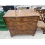 A GEORGE III OAK CHEST OF TWO SHORT AND LONG GRADUATED DRAWERS ON BRACKET FEET, 37.5" WIDE