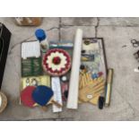 AN ASSORTMENT OF ITEMS TO INCLIUDE A FRAMED PRINT, BOXED FLATWARE AND GLOVES ETC