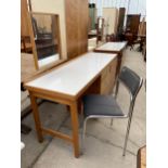 A 20TH CENTURY EX WD DRESSING TABLE STAMPED WALDSHUT/BADEN 1963, 61" WIDE, ENCLOSING FIVE DRAWERS,