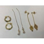 THREE PAIRS OF 14 CARAT GOLD EARRINGS