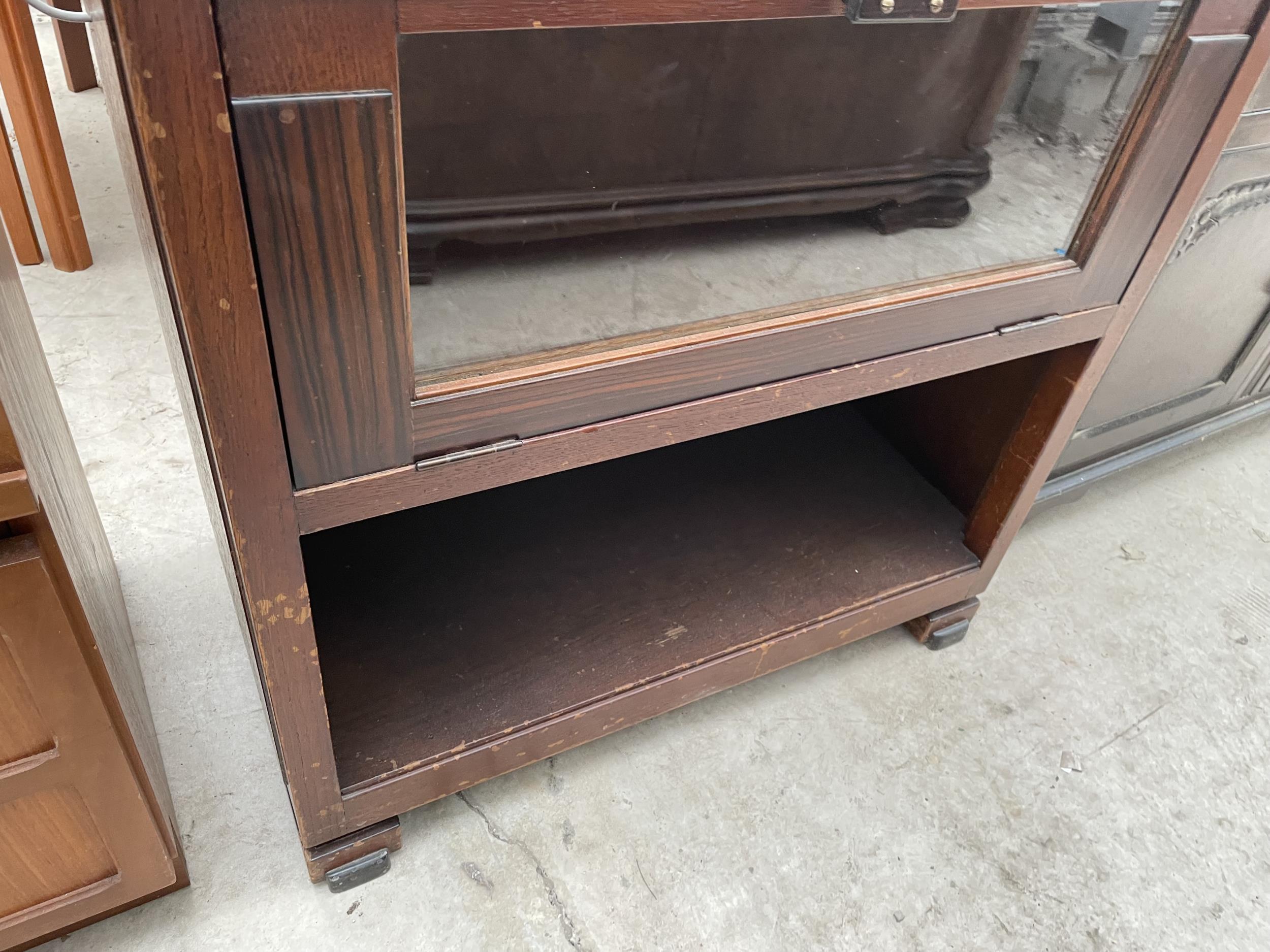 A MID 20TH CENTURY OAK CABINET WITH DROP-DOWN GLASS DOOR ON OPEN BASE, 30" WIDE - Image 3 of 4