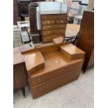A LEBUS RETRO OAK DRESSING TABLE WITH UNFRAMED MIRROR, TWO LONG AND TWO SMALL DRAWERS