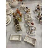 TEN VARIOUS DECORATIVE CERAMIC ITEMS TO INCLUDE FAIRINGS AND TRINKET LIDS
