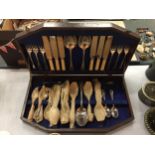 NICKLE PLATED FLATWARE IN A MAHOGANY BOX