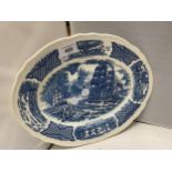 A BLUE AND WHITE ALFRED MEAKIN CABINET PLATE DEPICTING WALL STREET DOCK NEW YORK