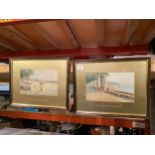 TWO FRAMED PICTURES ENTITLED ARNALFI FROM THE MONASTRY CLOISTER BY G PINTO AND VESUVIUS FROM THE VIA