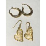 TWO PAIRS OF 9 CARAT GOLD EARRINGS GROSS WEIGHT 3.6 GRAMS