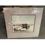 A MOUNTED SIGNED P BISSON LIMITED EDITION 81/250 PICTURE OF A BOAT SCENE IN LOWESTOFT