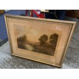 A LARGE GILT FRAMED PRINT ENTITLED SEPTEMBER EVE FROM THE ORIGINAL PAINTING BY ELWIN EDWARDS SIZE