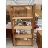 A SET OF FOUR TIER OPEN PINE BOOKSHELVES, 33" WIDE