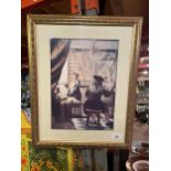 A GILT FRAMED PRINT OF AN ARTIST PAINTING A LADY