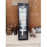 A VINTAGE WOODEN DISPLAY CABINET WITH MIRRORED BACK AND FOUR GLASS SHELVES