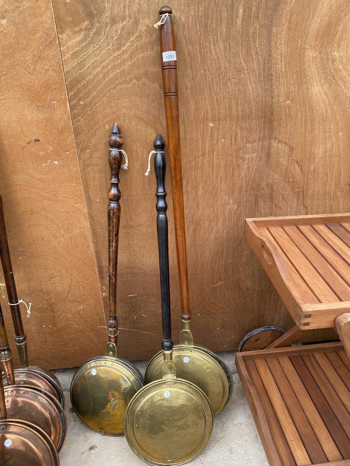 THREE VINTAGE BRASS BED WARMERS