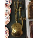 A COLLECION OF BRASS ITEMS TO INCLUDE A CHESTNUT ROASTER. THREE TAPS AND A SALTERS POCKET BALANCE