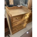 A MODERN PINE CHEST OF TWO SHORT AND THREE LONG DRAWERS WITH GALLERY BACK, 34" WIDE