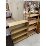 A MODERN OPEN BOOKCASE AND BAMBOO AND CANE BOOKCASE